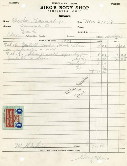 Biros Body Shop with tax stamp