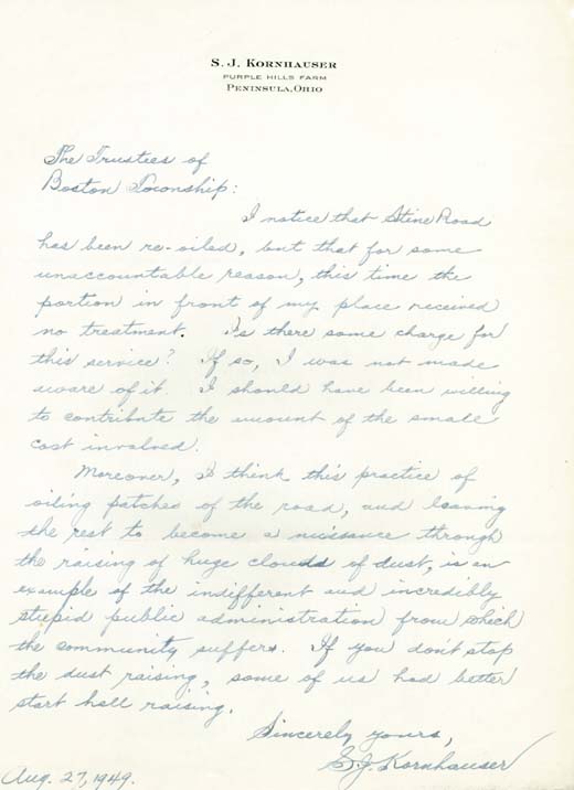 Kornhauser letter - Purple Hills Farm - oiling Stine Road a.JPG
